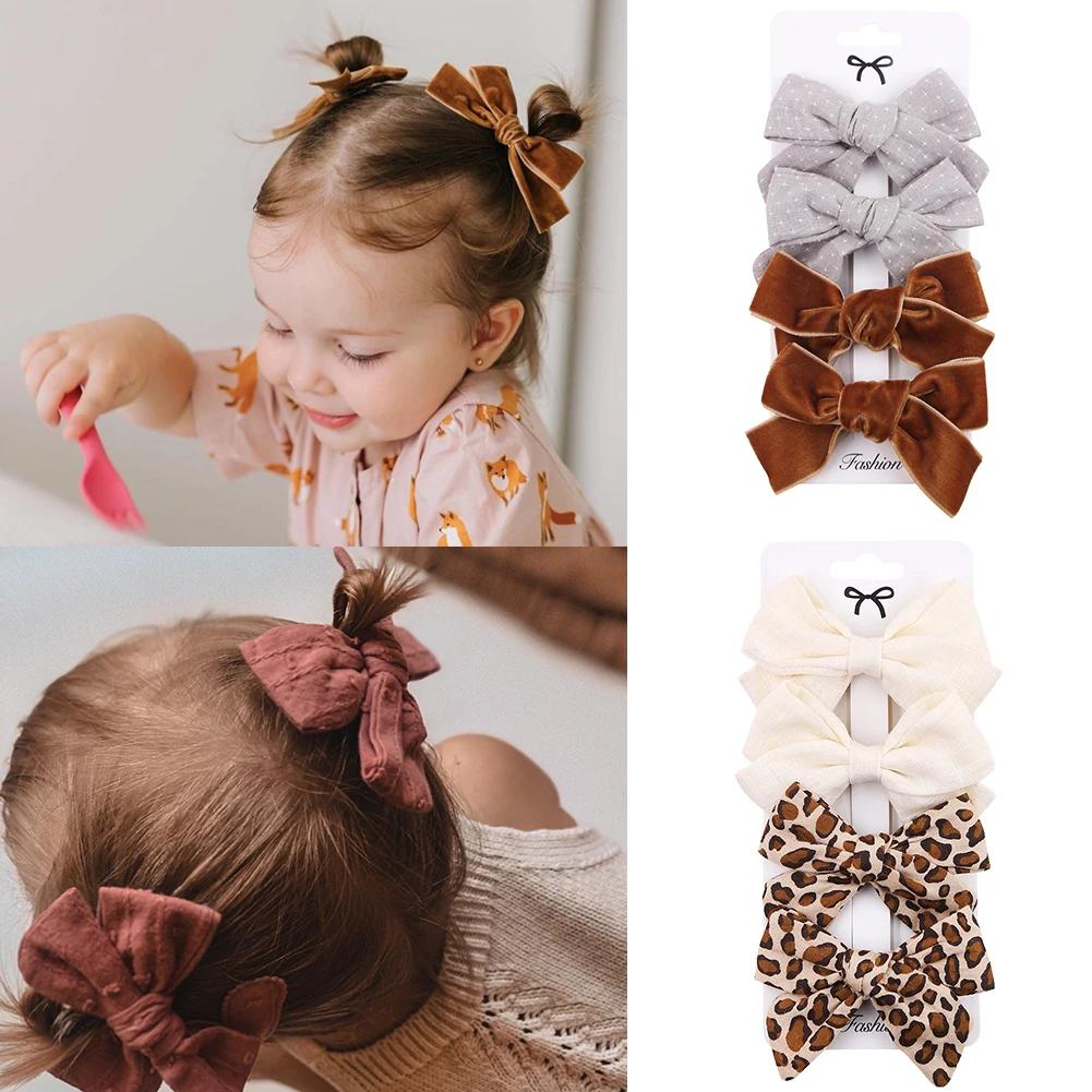 Pinces à cheveux avec nœud papillon imprimé léopard, Barrettes en dentelle de coton et lin pour bébé