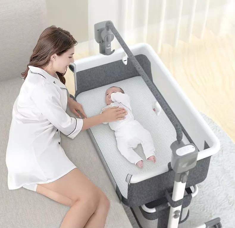 Berceau Électrique Portable pour Bébé avec Fonction Balancelle Automatique, Télécommande Bluetooth e