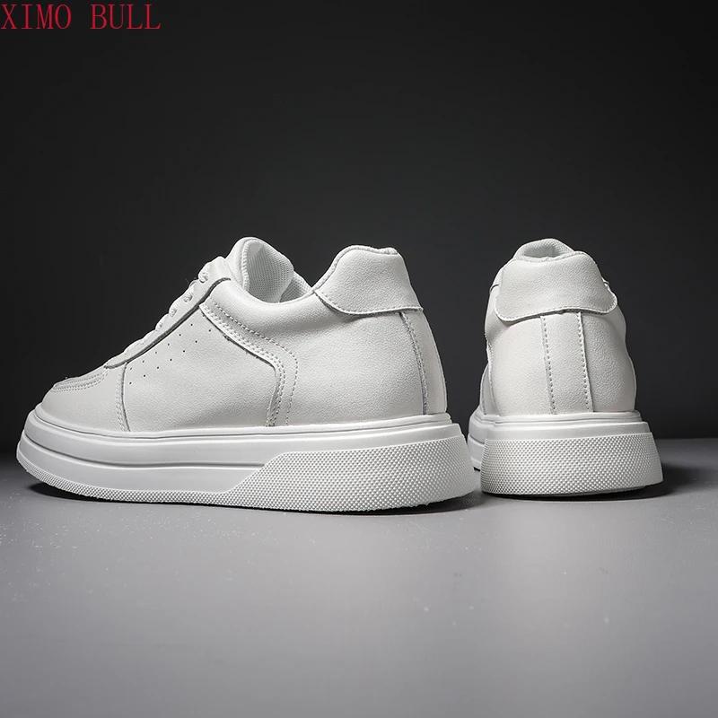Chaussures De Sport en cuir blanc pour hommes, baskets rehaussantes invisibles De 10cm, grande taill
