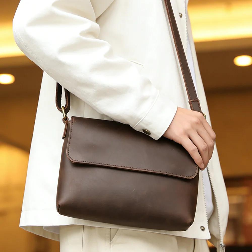 Sac à rabat en cuir véritable, sac à bandoulière et à bandoulière unisexe pour les déplacements, pol