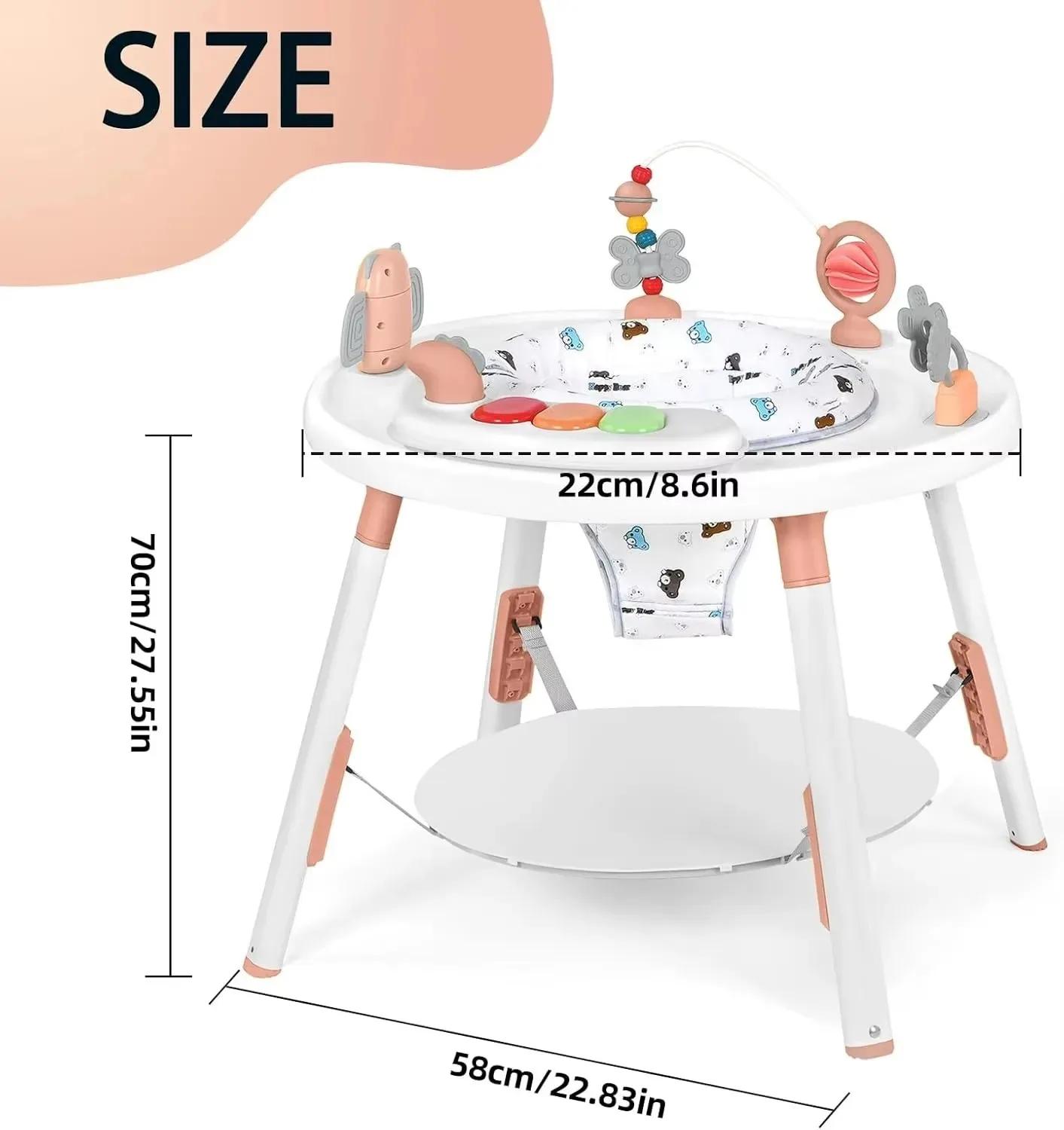 Centre d'activités et table sauteuse 3-en-1 pour bébé avec rotation à 360° ° Siège rotatif et joue
