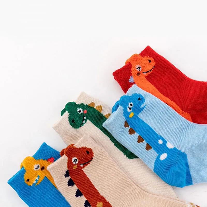 5 paires de chaussettes pour enfants, motif de dinosaure de dessin animé, chaussettes confortables p