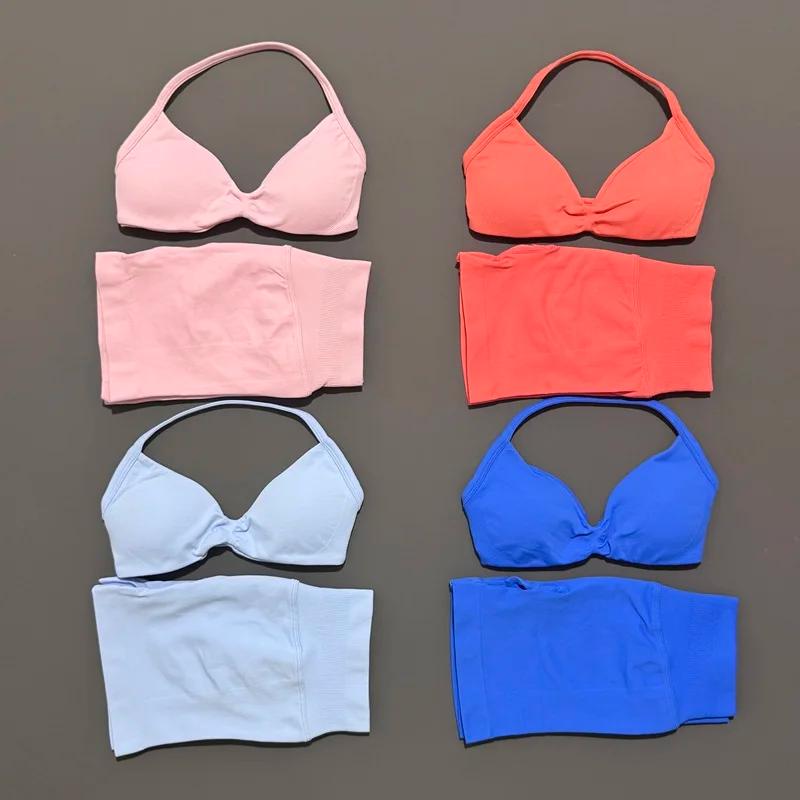 HISTELLO ensemble de gymnastique 2 pièces femmes à bretelles soutien-gorge de Yoga haut d'entraîneme