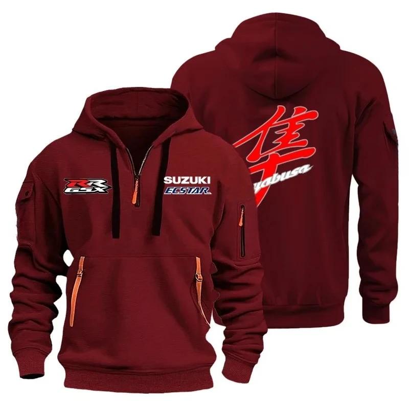 Suzuki Sweat-shirt multi-poches pour moto, sports de plein air de rue décontractés pour hommes, swea