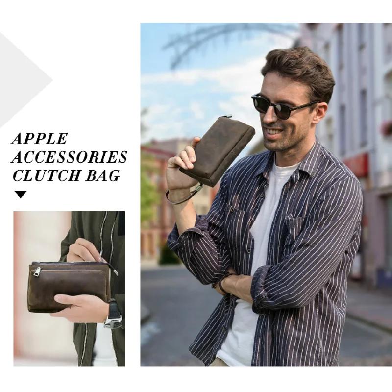CONTACT'S Pochette Homme en Cuir Véritable, Sac à Main Design, Portefeuille Long, Sac de Voyage pour