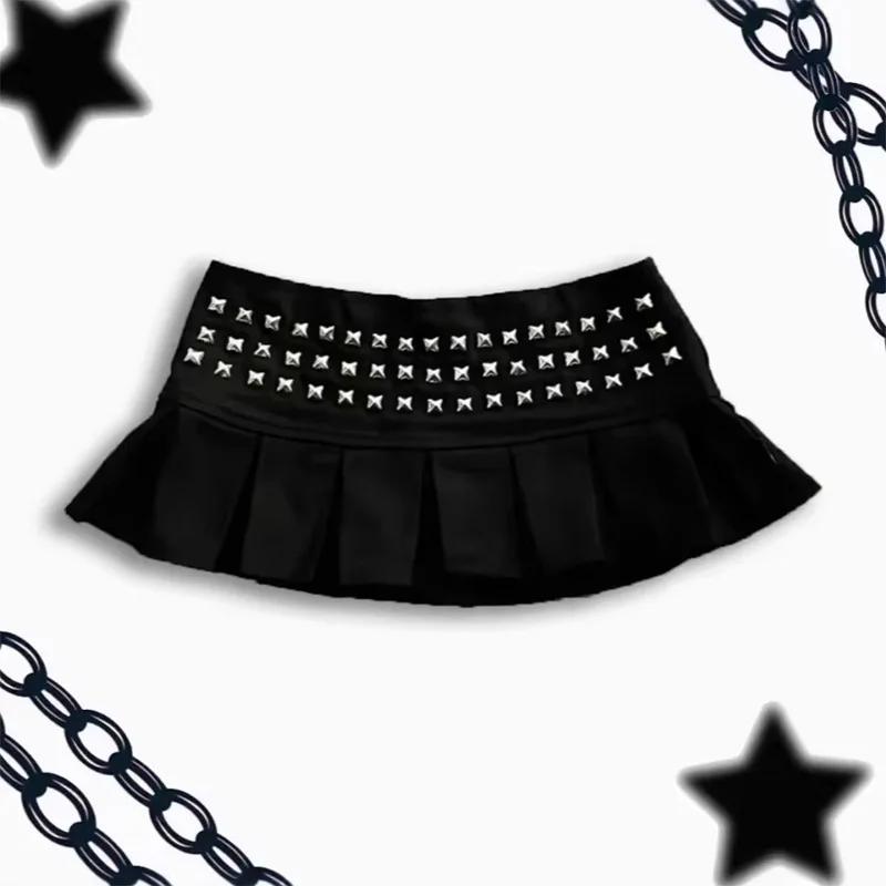 Mini jupe gothique Punk croisée pliable pour femmes, vêtements de rue, mode d'été, jupe courte taill