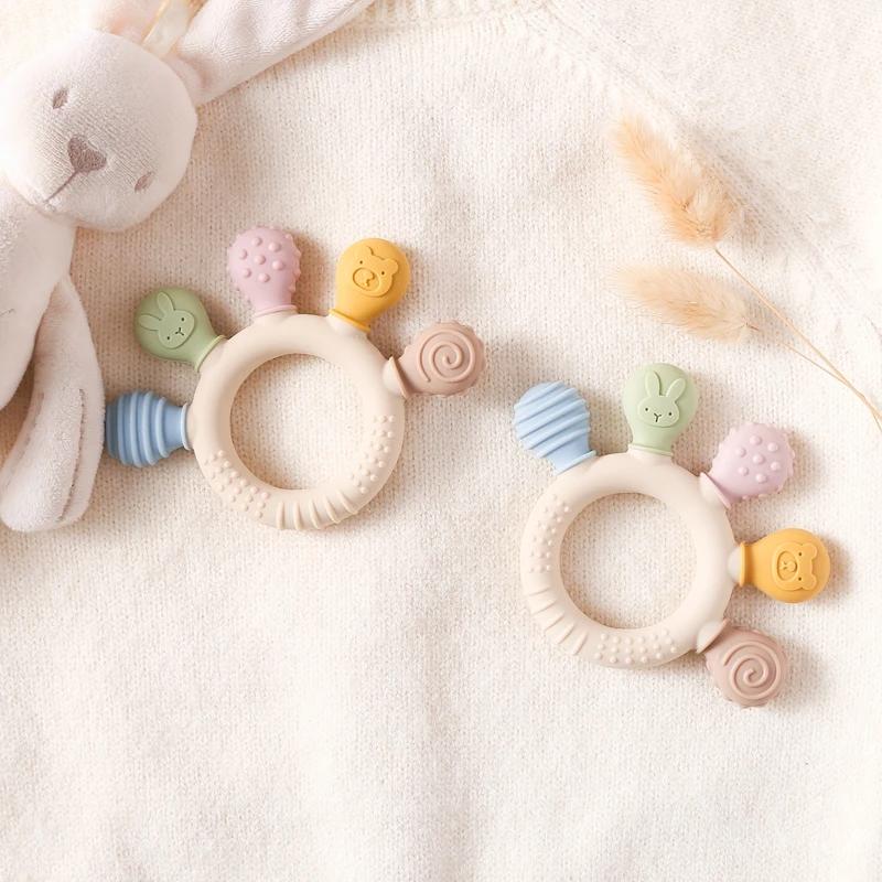 Anneau de dentition en silicone sans BPA pour bébé, jouets TeWindsor pour tout-petit, cadeaux pour b