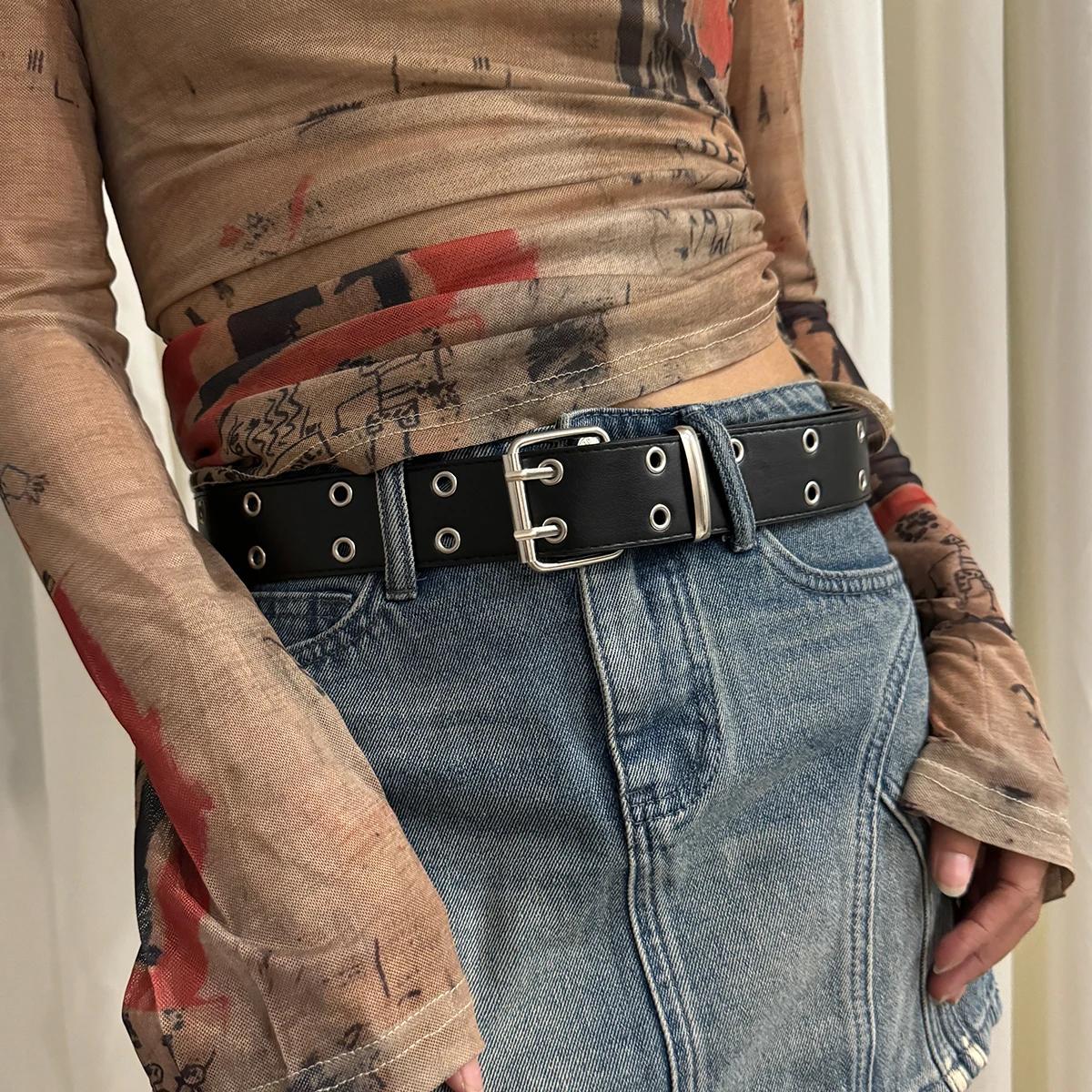 Ceinture femme grande taille Double trou hommes ceinture Punk Hip Hop Rock Style sous-culture Y2K ce
