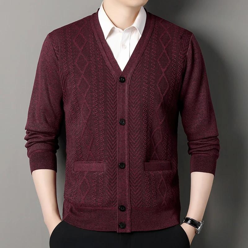 Veste Cardigan décontractée pour hommes, pull à col en v, vêtements d'automne et d'hiver pour hommes