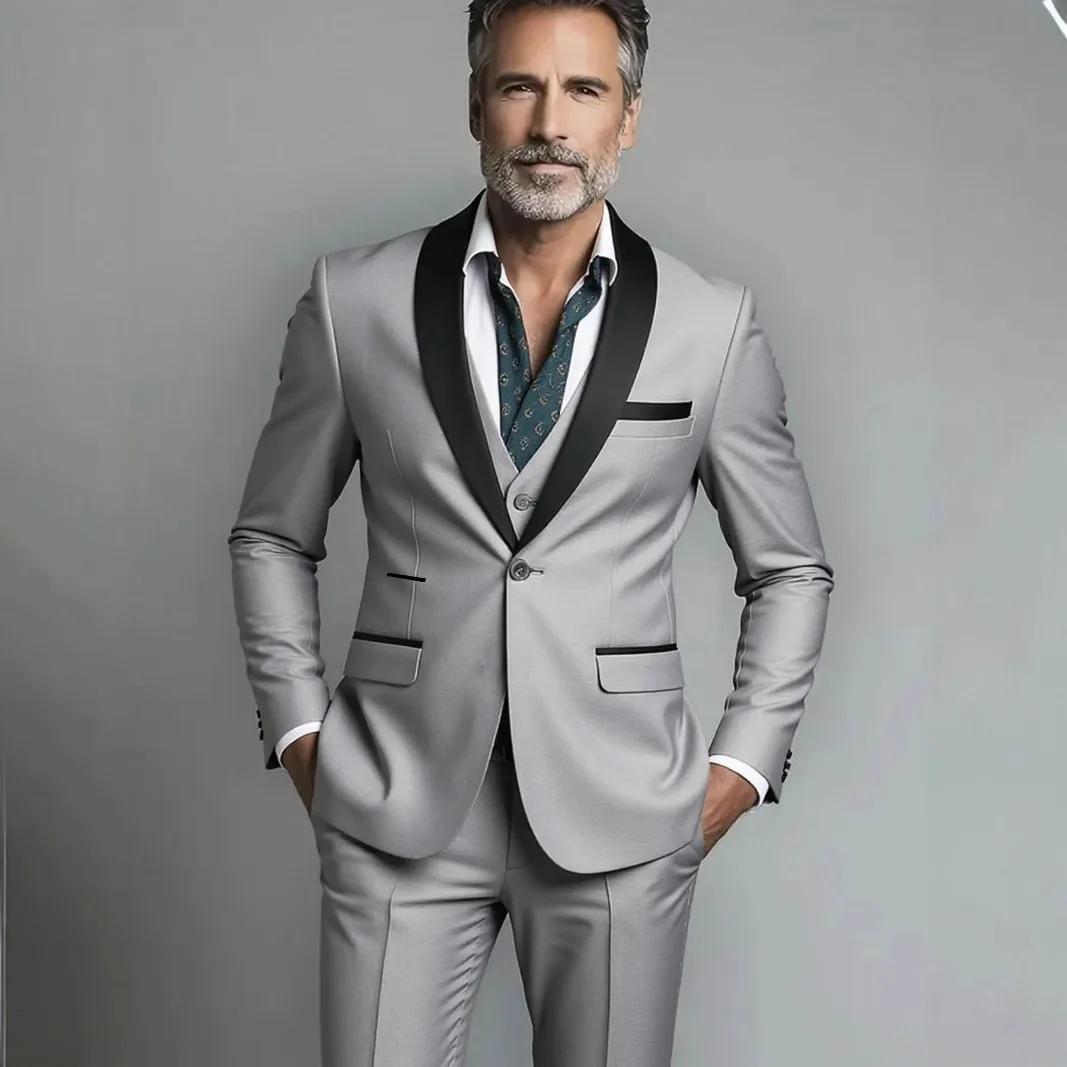 Ensemble trois pièces pour hommes, noir et blanc, pour fête de mariage, grande taille, Blazer, mante