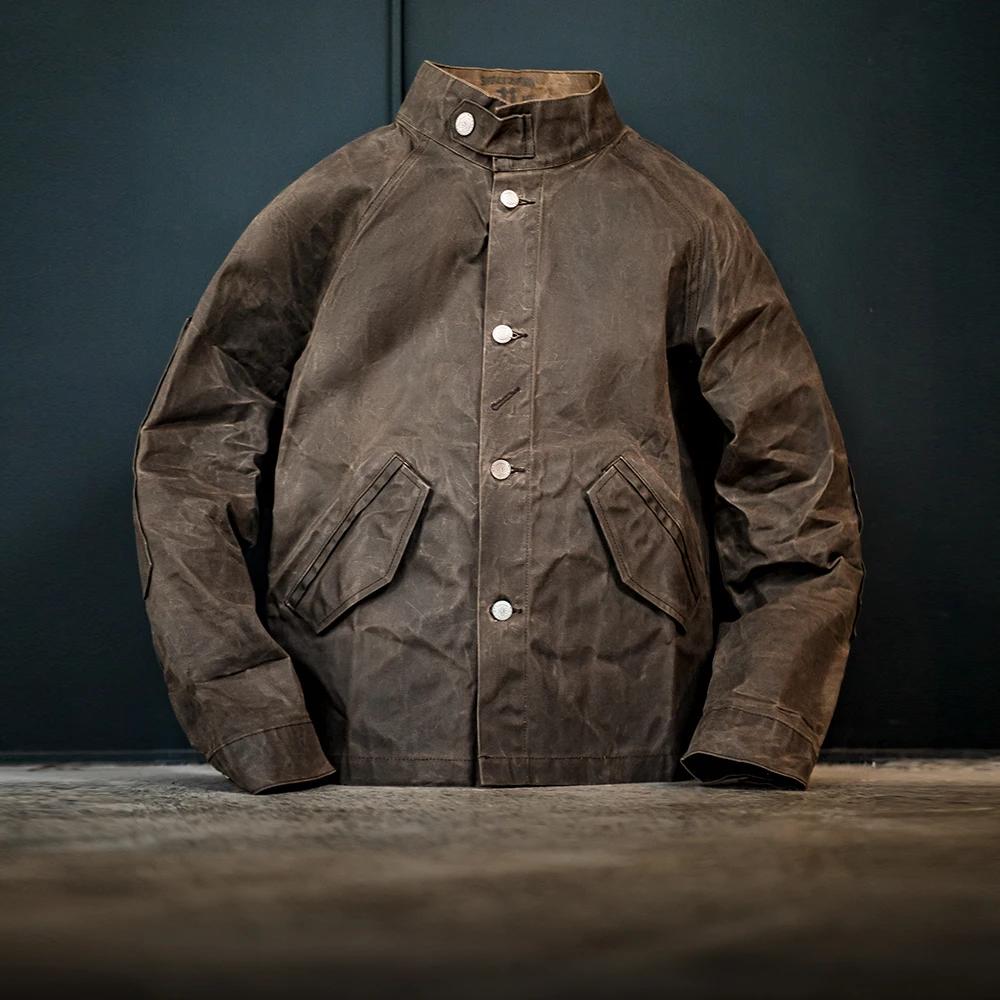 Maden – veste cirée à l'huile Vintage pour hommes, col montant, Version III, toile imperméable, coul