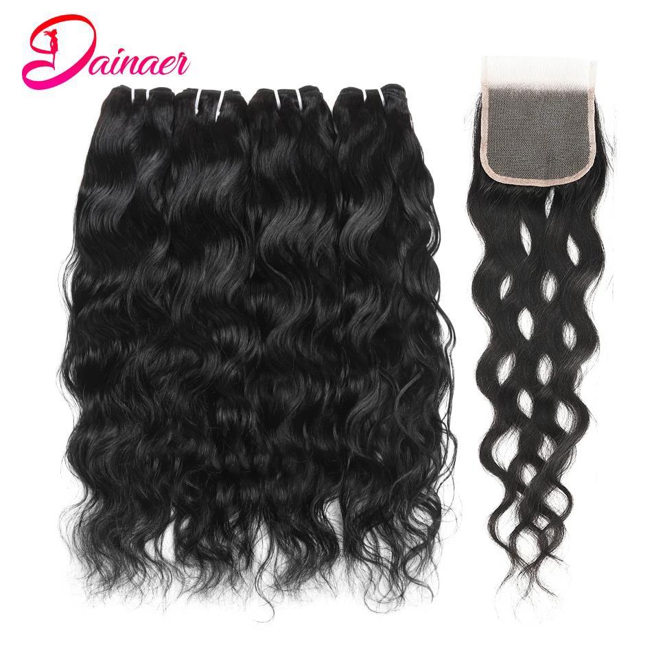 Extensions de Cheveux Péruviens Naturels Ondulés avec Fermeture, Mèches 100% Naturelles Remy, 4x4