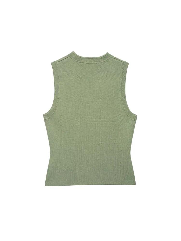 Débardeurs en tricot pour femmes, camisoles, été 2026, col rond, boutons, couleur unie, sans manches