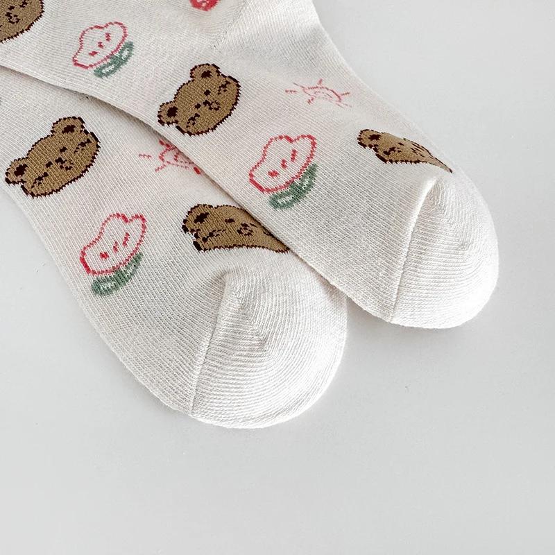 Cinq paires de chaussettes courtes ours en peluche colorées, douces et confortables, pour filles au