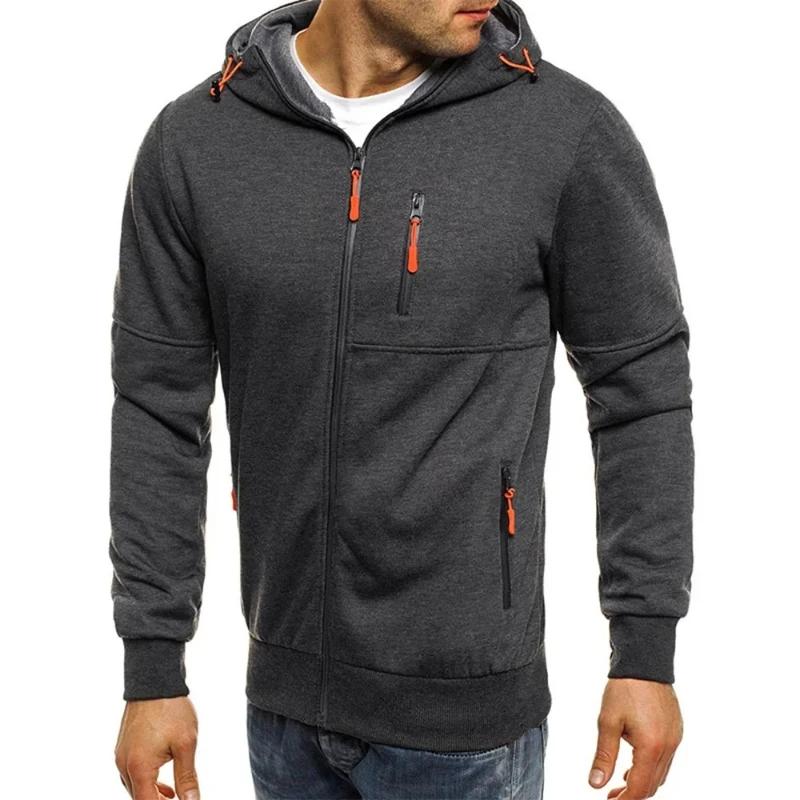 Veste à capuche et fermeture éclair pour hommes, couleur unie, avec poches, mode décontractée, stree