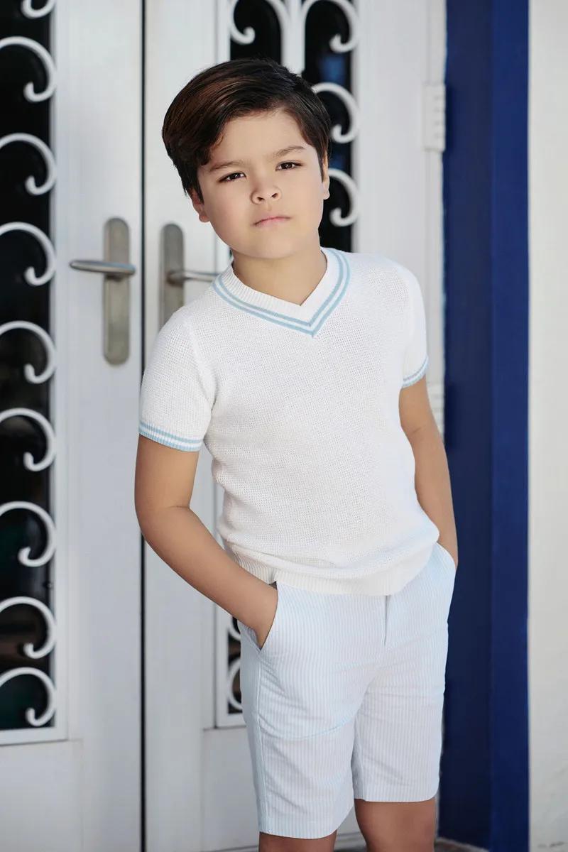 Vêtements assortis à fleurs et tricotés pour enfants, 2024 coton, collection été bleu Shabbos, soeur