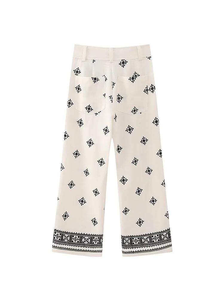Pantalon Vintage en lin pour femmes, ample, style Boho, mode dames, Vocation, broderie douce, bas dé