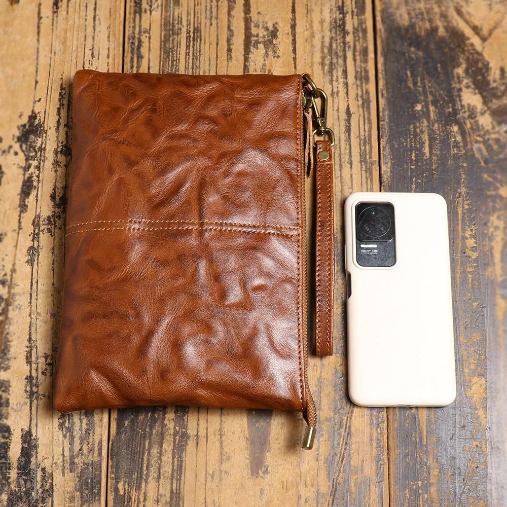 ROOG Portefeuille pochette en cuir vintage intemporel – Cuir véritable luxueux, fermeture éclair séc
