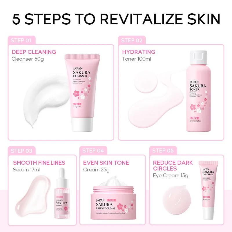 Ensemble de soins de la peau pour le visage, nettoyant, crème à l'essence de Sakura, toner hydratant
