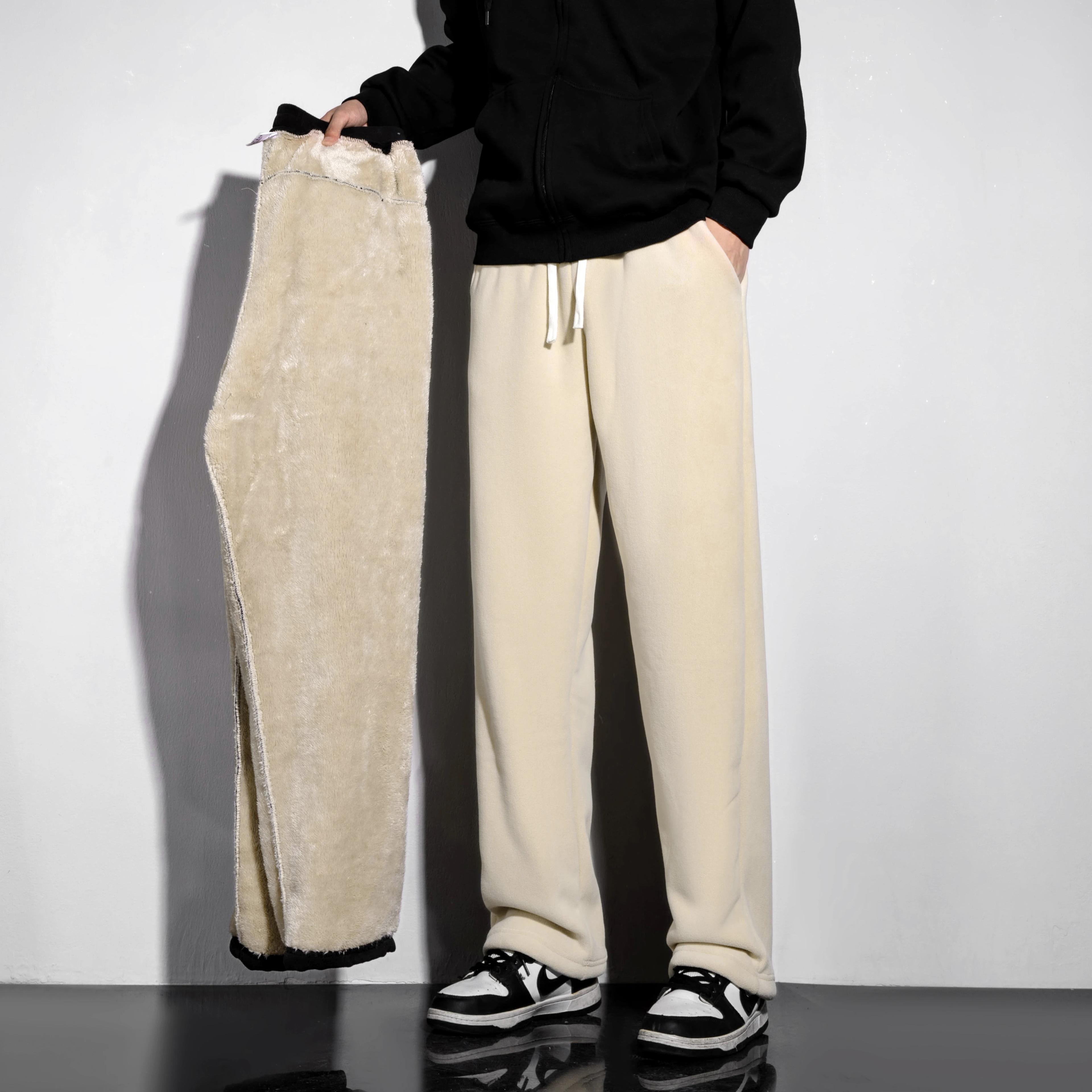 YJKVUR Pantalon unisexe hiver 2026, nouveau modèle oversize, chaud avec doublure polaire, cordon de