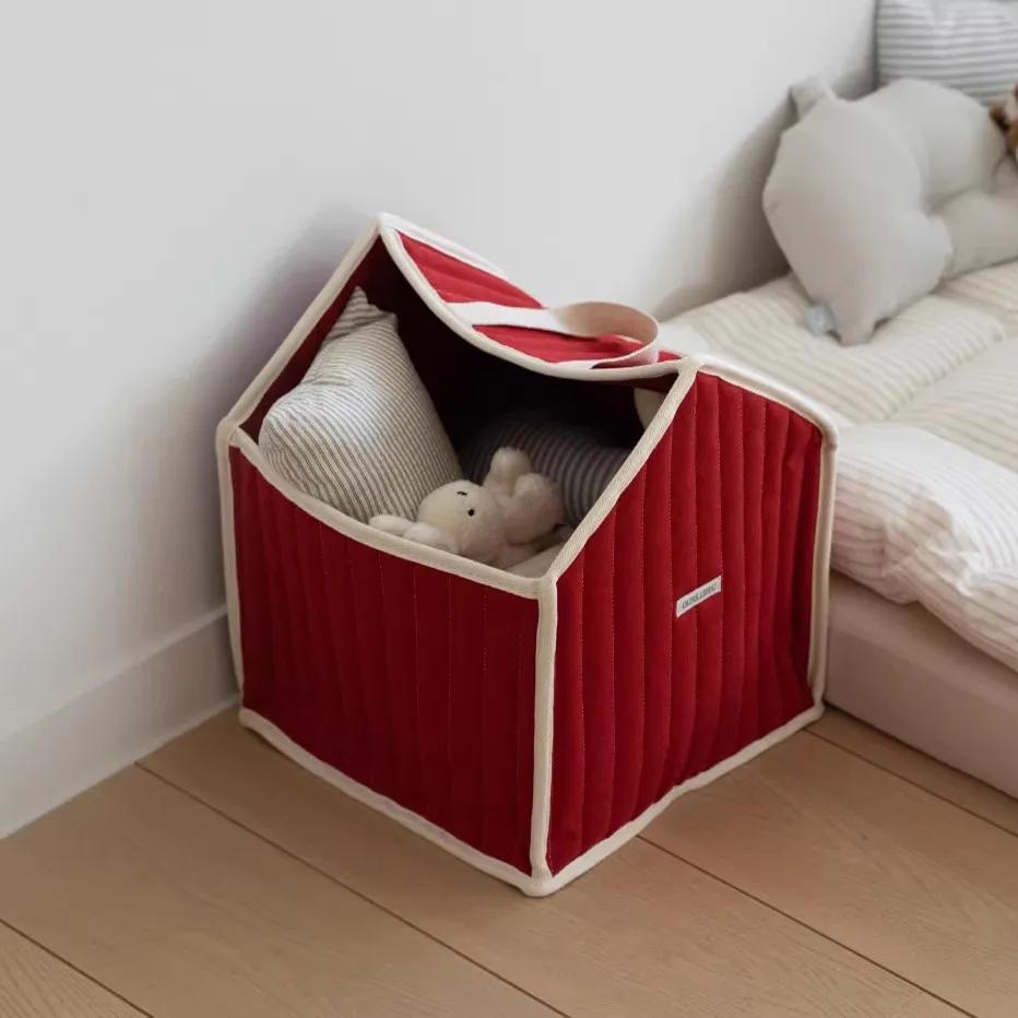 Sac de rangement en coton rouge de style maison pour couches, vêtements et jouets de bébé, panier de