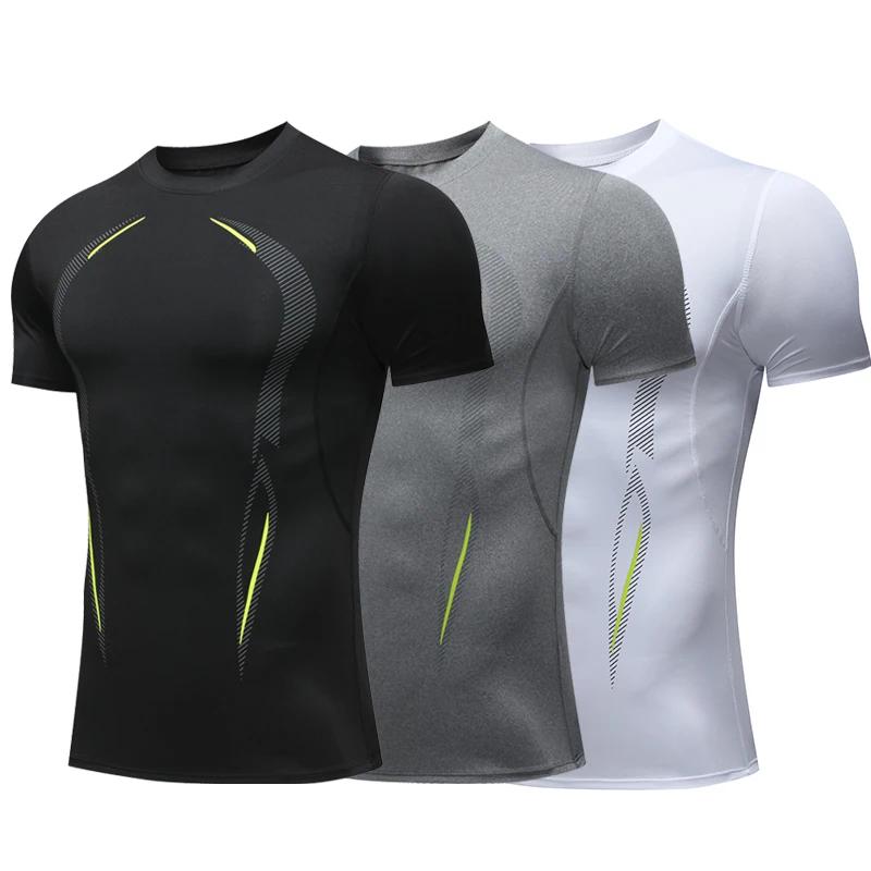 Chemise de course à Compression pour hommes, vêtements de sport à manches courtes à séchage rapide,