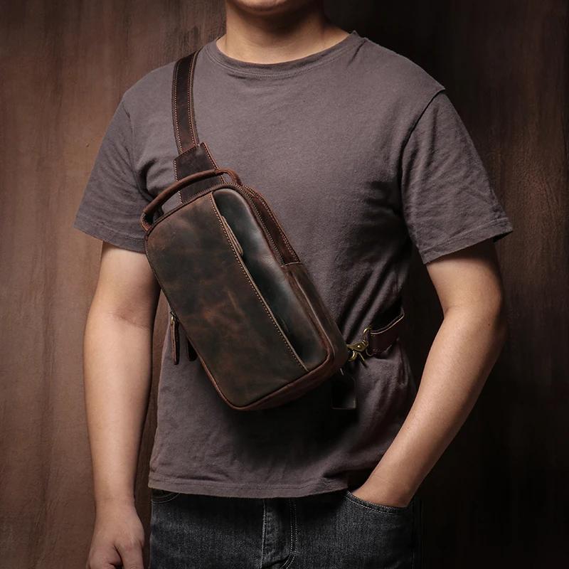 GURO-Sac à bandoulière en cuir véritable pour homme, sac de poitrine vintage, sac de voyage masculin