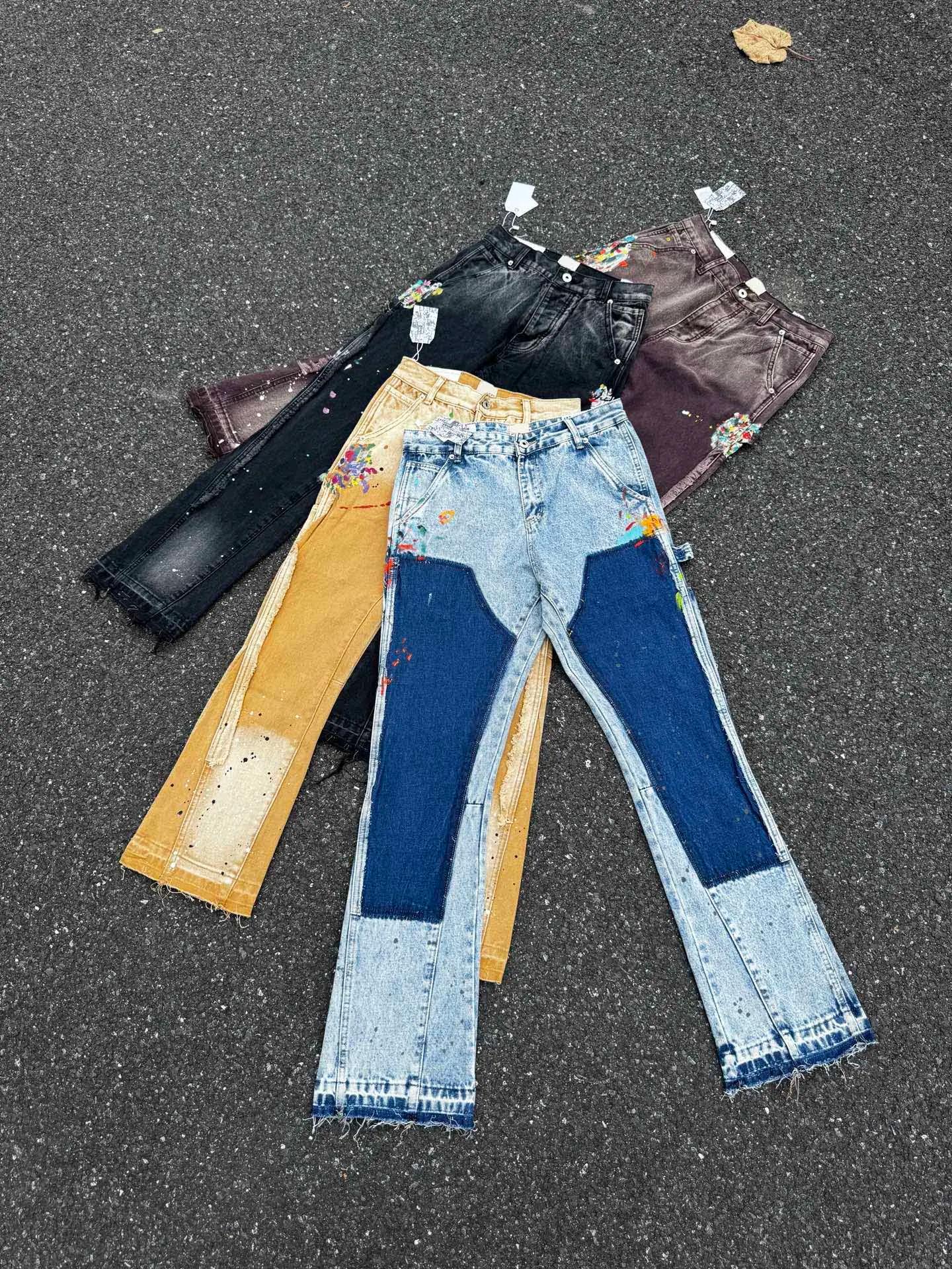 Jean évasé délavé et salissé style rétro GPT de qualité supérieure 2025 pour homme – Pantalon en den