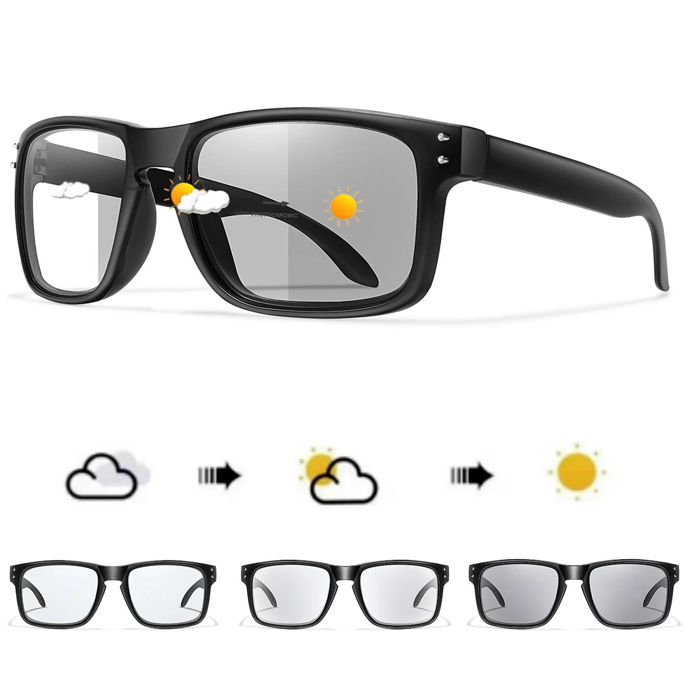 Lunettes de soleil photochromiques pour hommes et femmes, lunettes carrées classiques pour course en