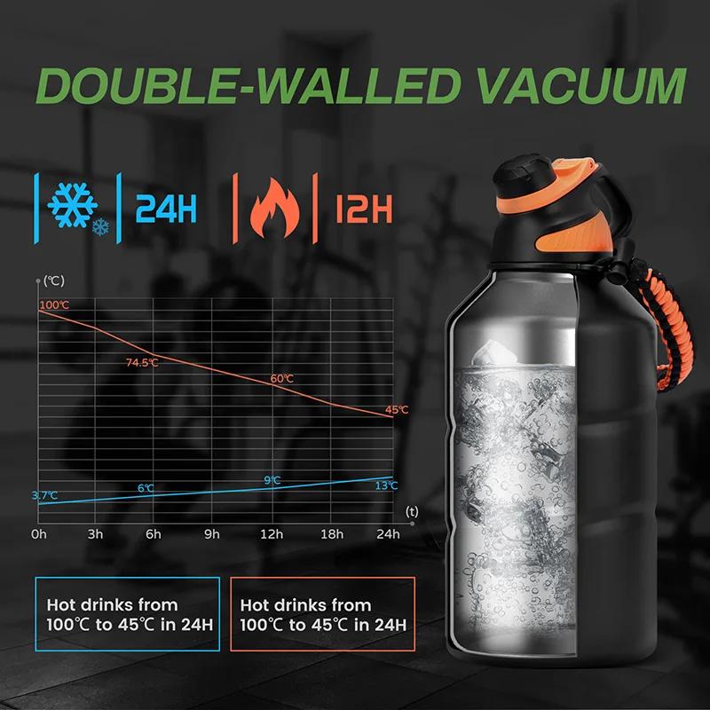 FEIJIAN Thermos bouteille 1,9L grande capacité en acier inoxydable bouteille d'eau thermique flacon