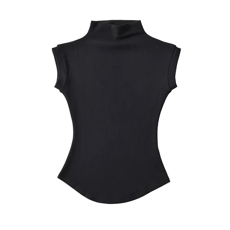 Femmes été Sexy col roulé sans manches T-Shirts hauts solide coupe ajustée pulls t-shirts décontract