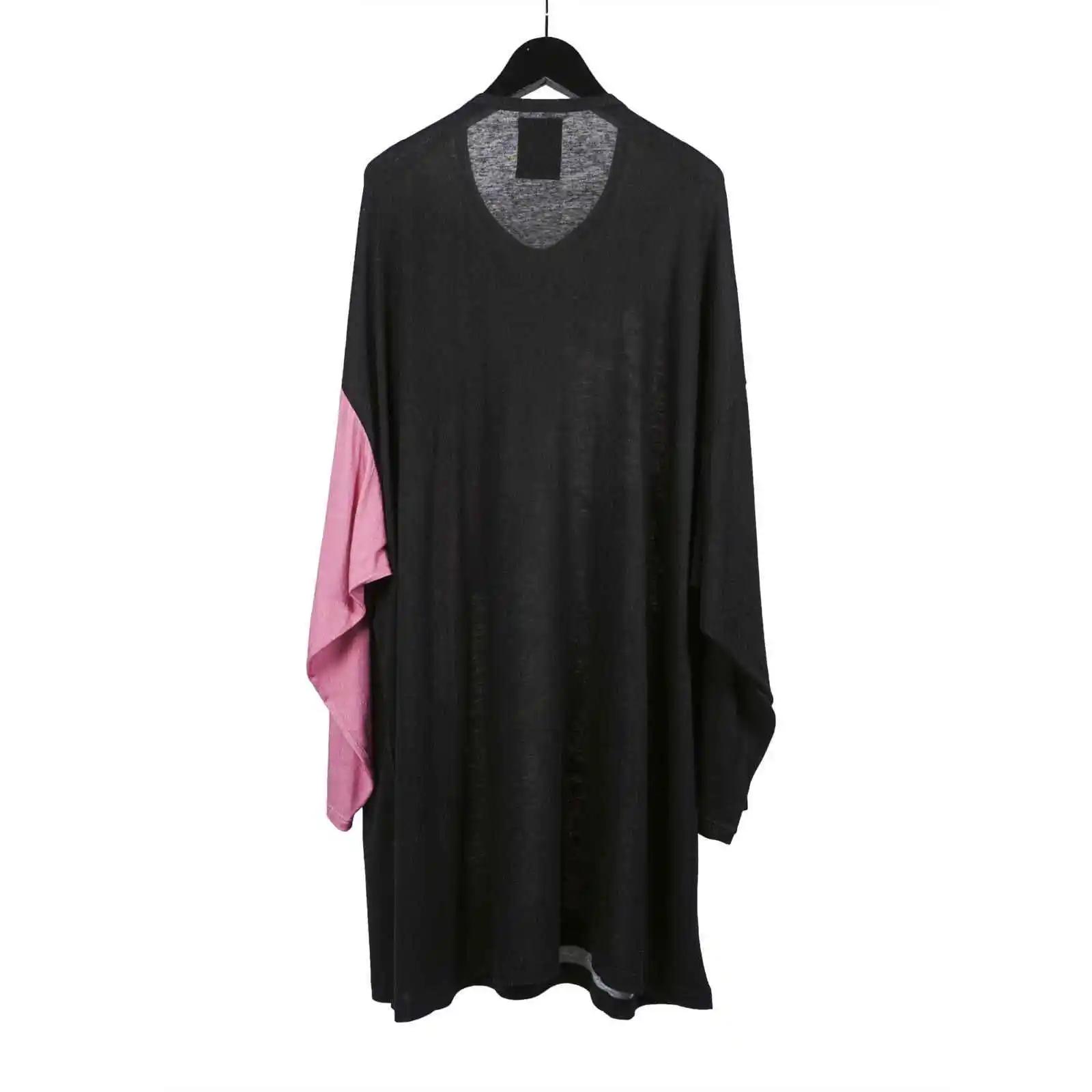 TOP-YAMAMOTO japonais design original noir à manches longues lin col rond imprimé T-shirt foncé mino