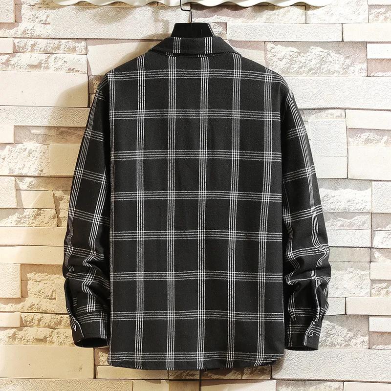 Chemise à carreaux à manches longues pour hommes, col rabattu, poche boutonnée, mode décontractée, é
