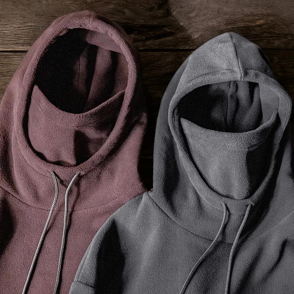 Maden Sweat-shirt à capuche en polaire décontracté, couleur unie, coupe-vent, avec masque facial, ha
