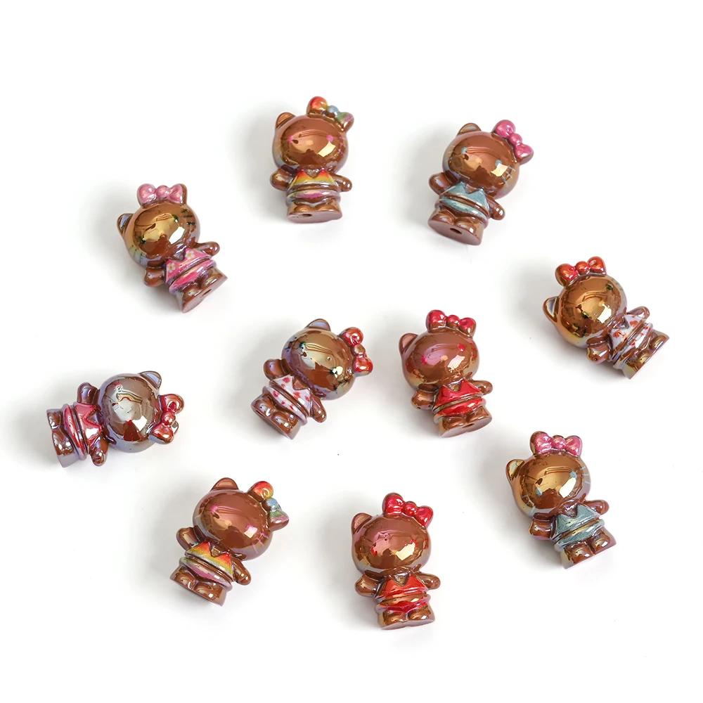 10 pièces marron Sanrio Hello Kitty perles en résine bijoux perle d'intervalle en vrac pour bricolag