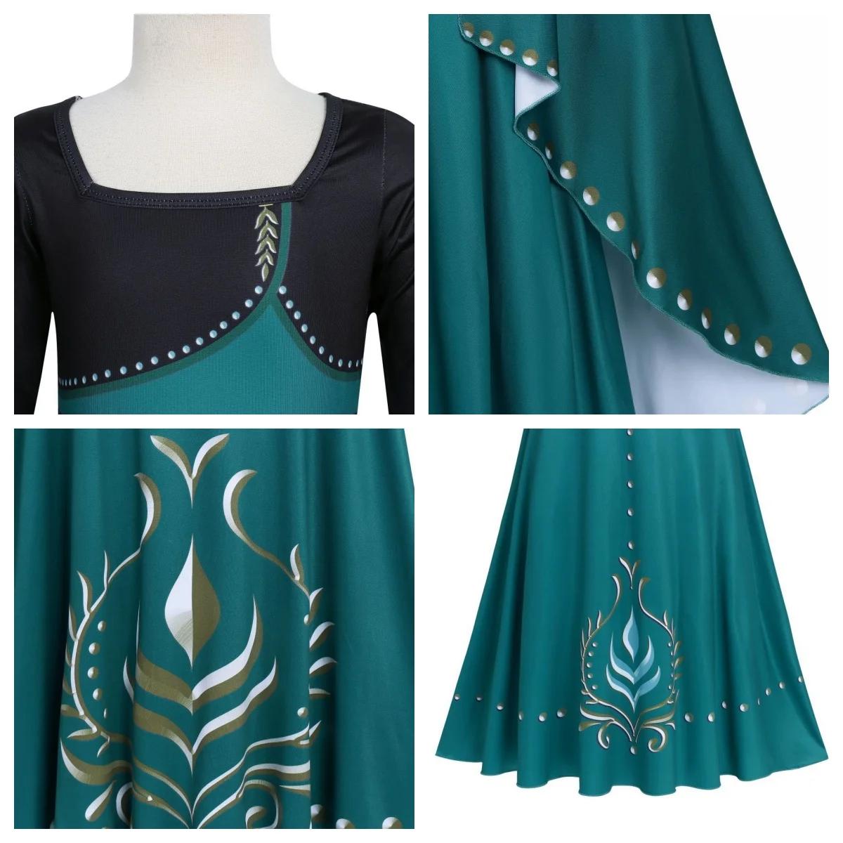 Costume de couronnement Anna Frozen pour enfants, robe de princesse verte avec cape, robe de cosplay