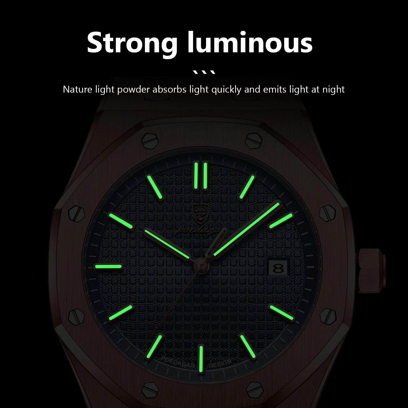 POEDAGAR luxe homme d'affaires montre-bracelet étanche lumineux Date hommes montre en acier inoxydab