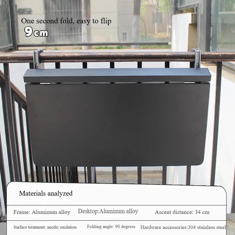 Table pliante en aluminium suspendue sur balustrade de balcon, imperméable et Protection UV, meubles