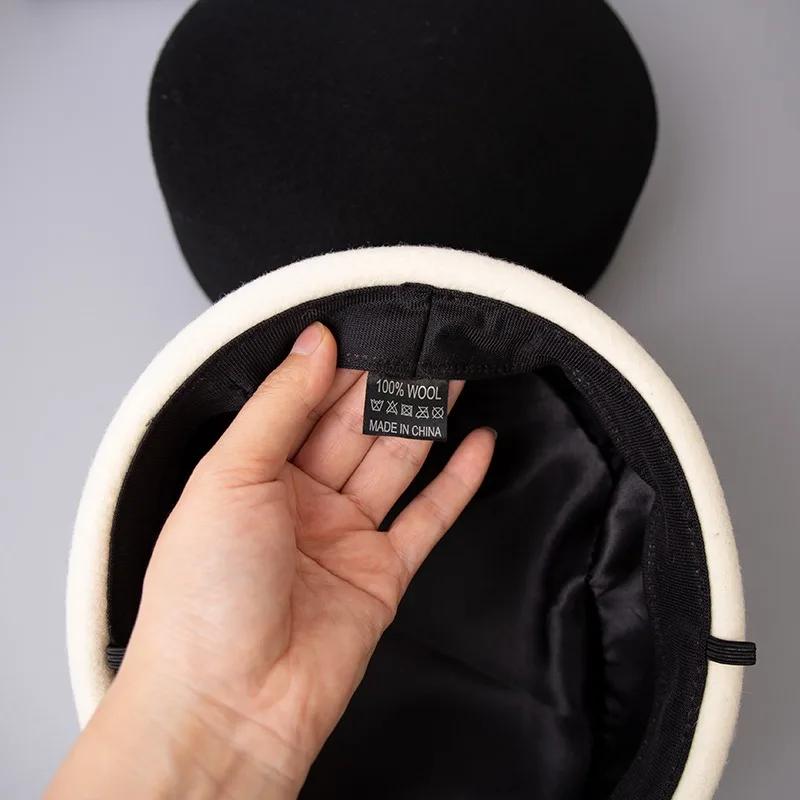 Vintage dur haut plat Fedoras chapeaux femmes 100% laine feutre bérets chapeau mariage Fascinator ca