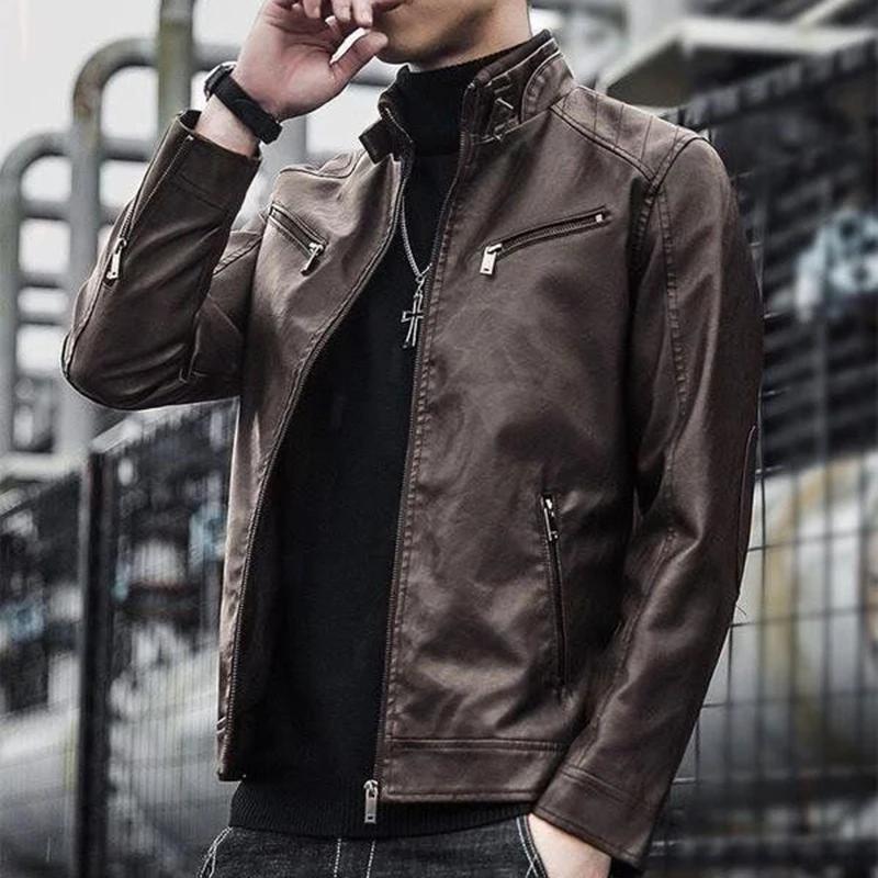 Hommes veste de costume en cuir hommes coupe ajustée manteau court hommes mode veste en cuir Streetw