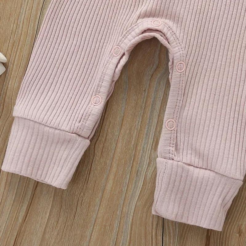 Printemps automne nouveau-né bébé garçons filles à manches longues côtelé coton barboteuse combishor