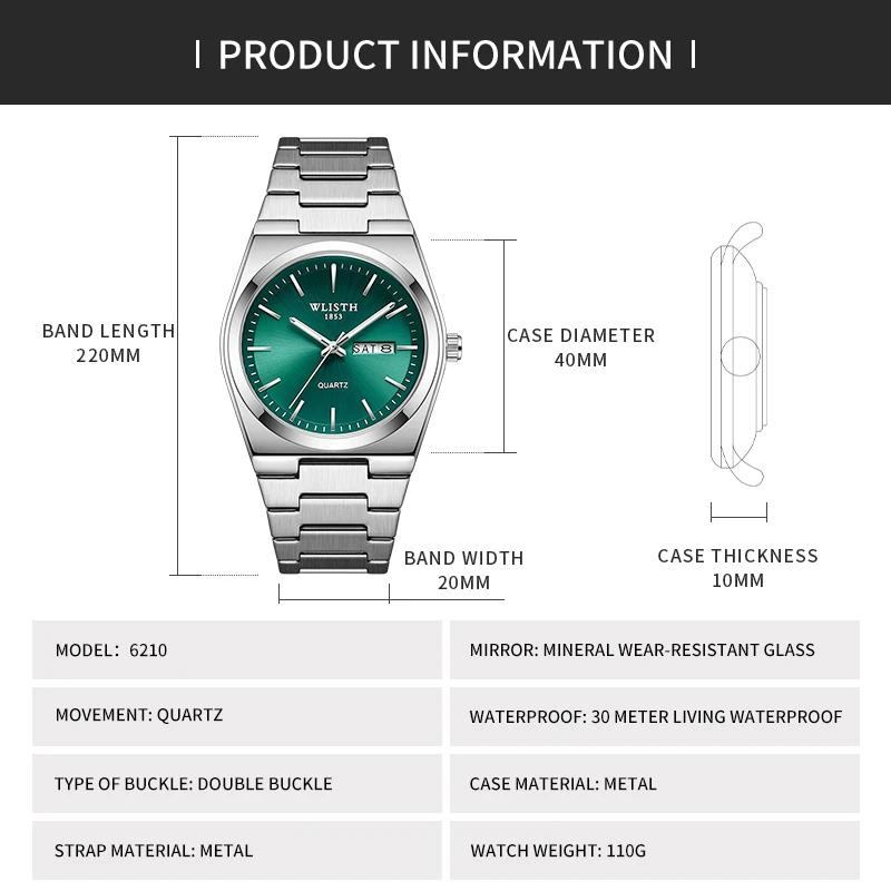 Homme montre montre à Quartz de luxe étanche lumineux Date semaine en acier inoxydable montre pour h