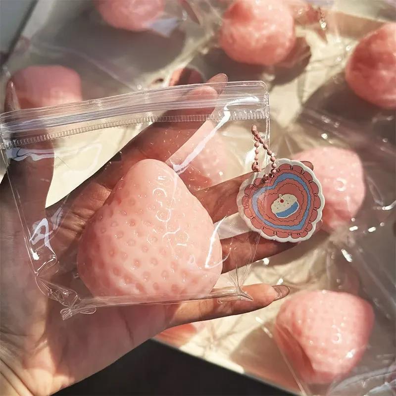 Grande fraise presser Taba Squishy jouet Kawaii rouge rose Squishies Fidget jouet Fruits légumes dou