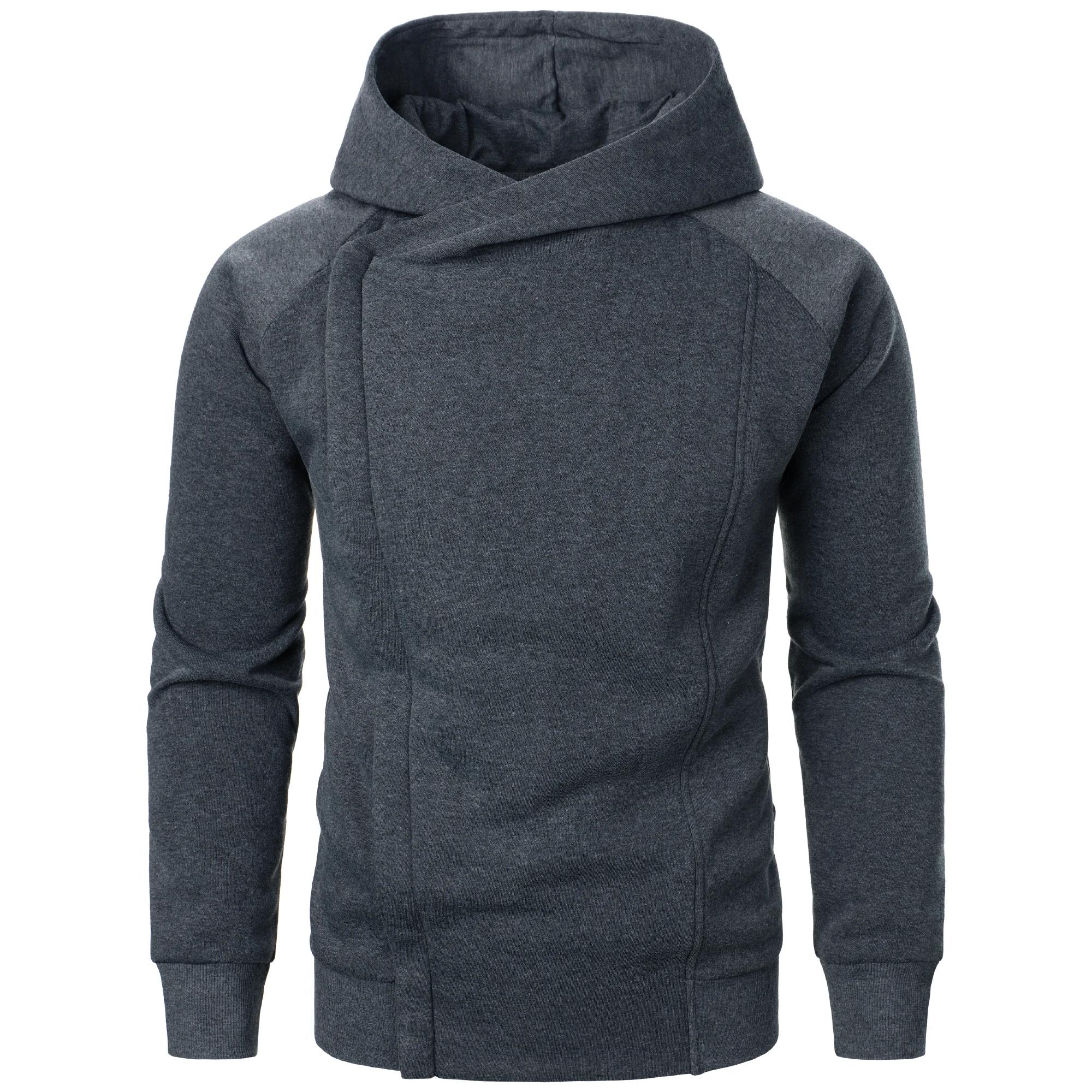 Haut à capuche de couleur unie pour hommes, manches longues, fermeture éclair latérale, automne et h