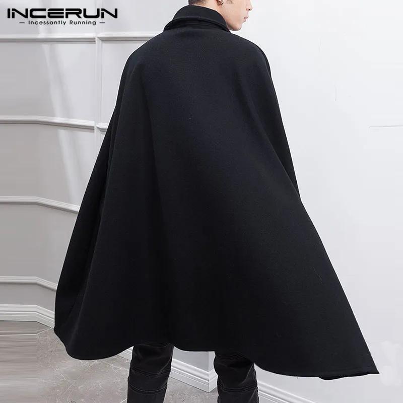 INCERUN mode hommes Cape manteaux revers couleur unie un bouton Cape Trench Streetwear 2023 décontra