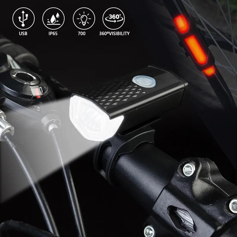 Ensemble d'éclairage LED pour vélo aste par USB, lampe de poche avant et arrière, lampe de sauna, lu