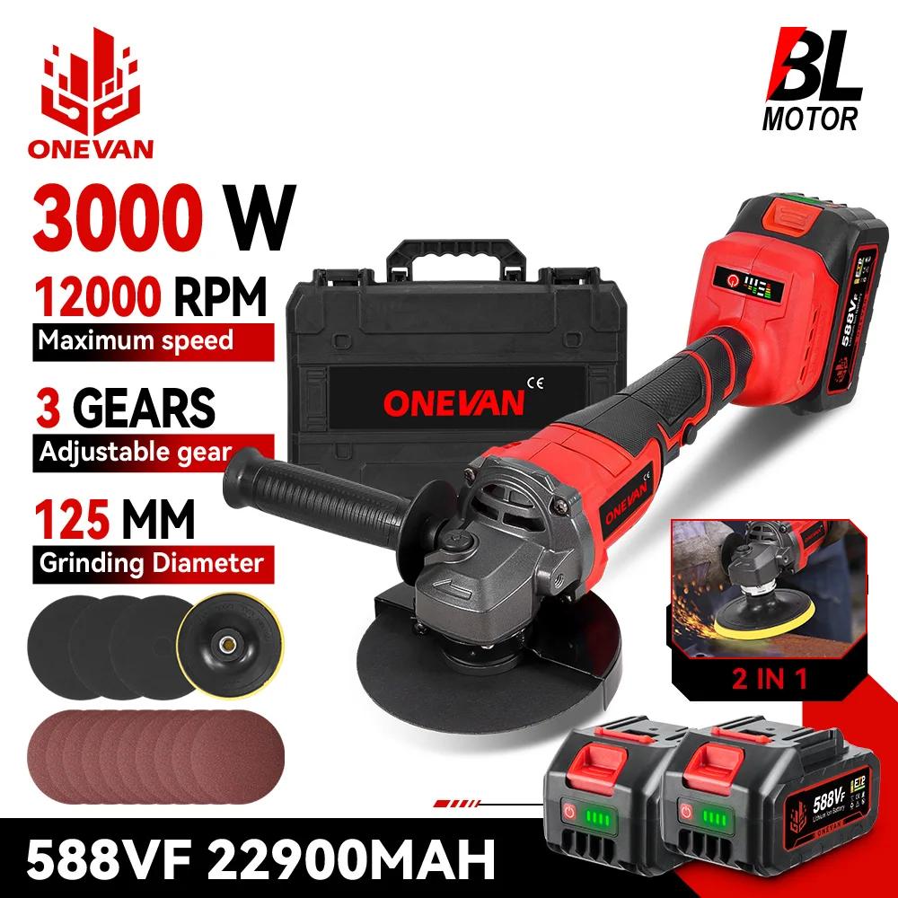 ONEVAN 125MM meuleuse d'angle électrique sans brosse 2in1 polissage 3000W M14 Cutter métal bois outi