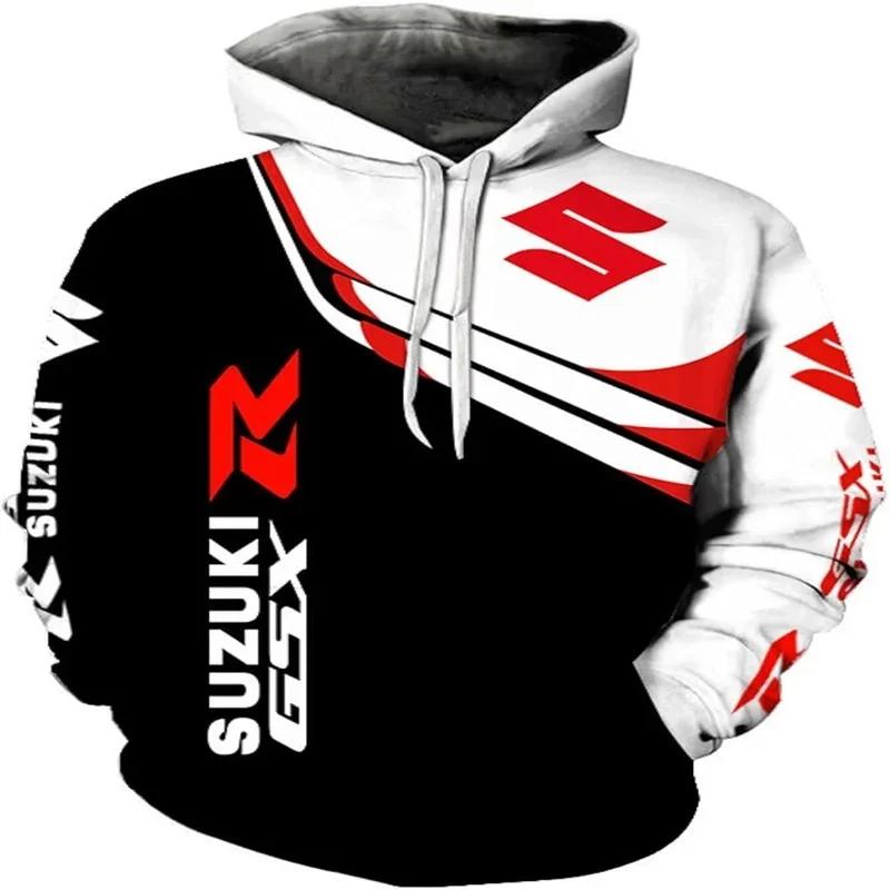 Sweat-shirt à capuche avec logo Suzuki R imprimé en 3D pour hommes conçu pour la course d'endurance
