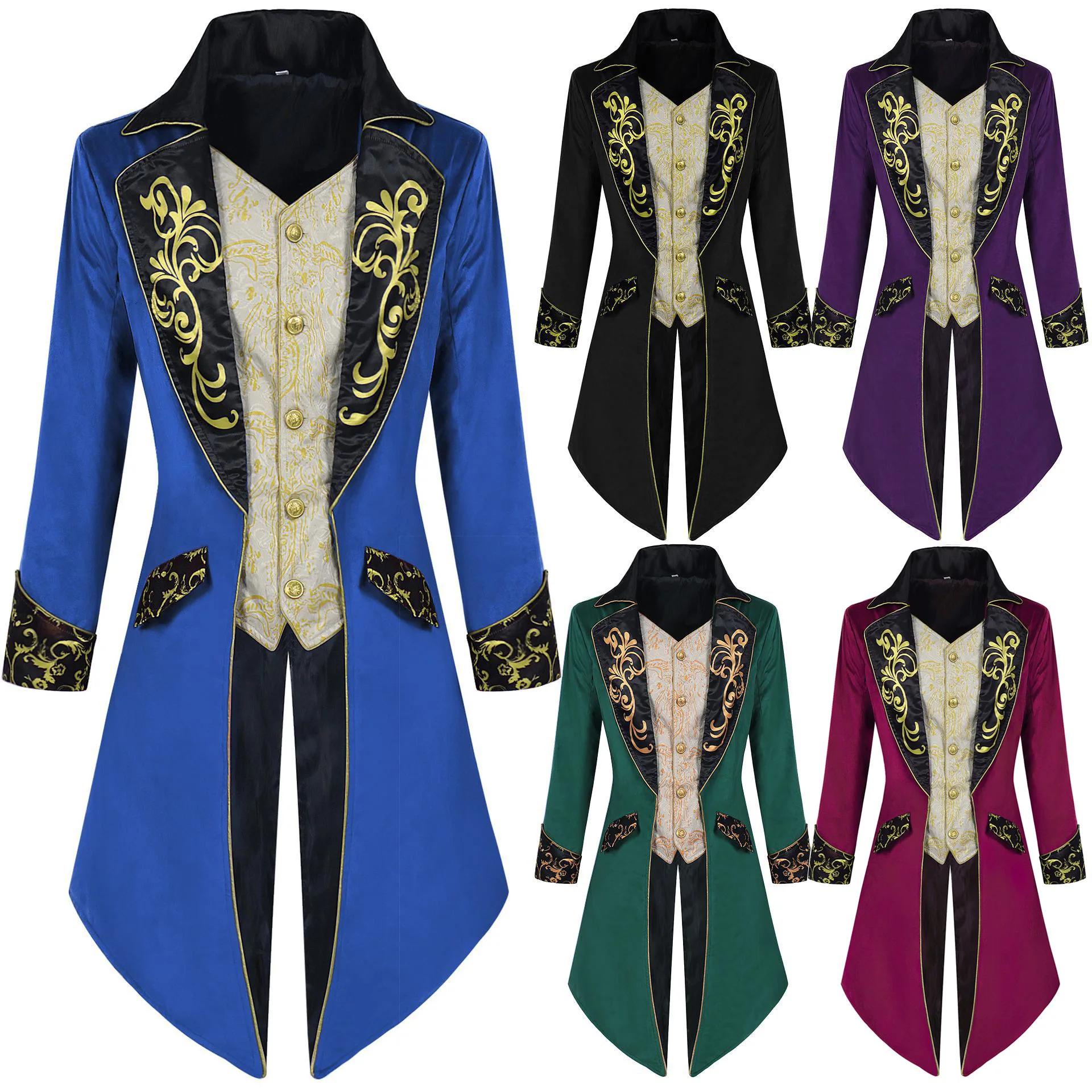 Vestes médiévales steampunk pour hommes européens et américains avec frac brodé, parfaites pour les