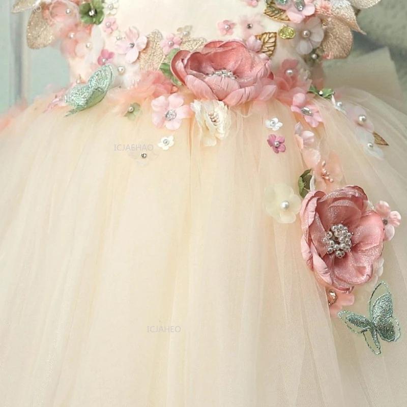 Robe Lolita pour filles, fleurs 3D, tulle bouffant, perles, robe de princesse pour demoiselle d'honn